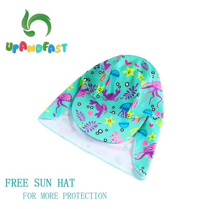 upandfast Baby/Toddler One Piece Zip Sunsuits with Sun Hat UPF 50+ Sun Protection Infant Beach Swimsuit (Green, 9-12 Months) - Image 3